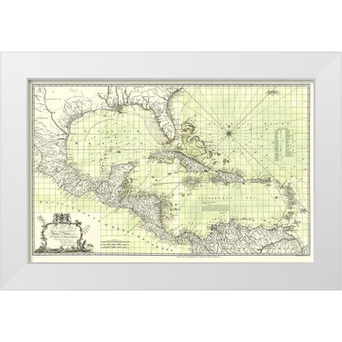 Chart of West Indies - Speer 1774 White Modern Wood Framed Art Print by Speer