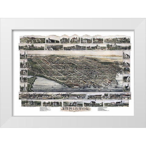 Bristol Rhode Island - Bailey 1891 White Modern Wood Framed Art Print by Bailey