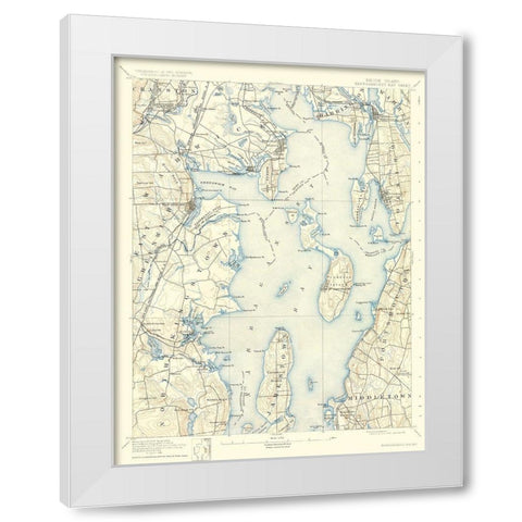 Narragansett Rhode Island Sheet - USGS 1892 White Modern Wood Framed Art Print by USGS