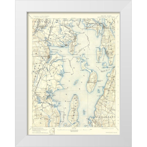 Narragansett Rhode Island Sheet - USGS 1892 White Modern Wood Framed Art Print by USGS