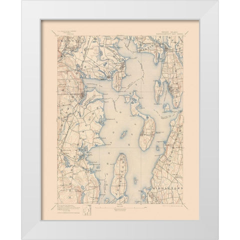 Narragansett Rhode Island Quad - USGS 1992 White Modern Wood Framed Art Print by USGS