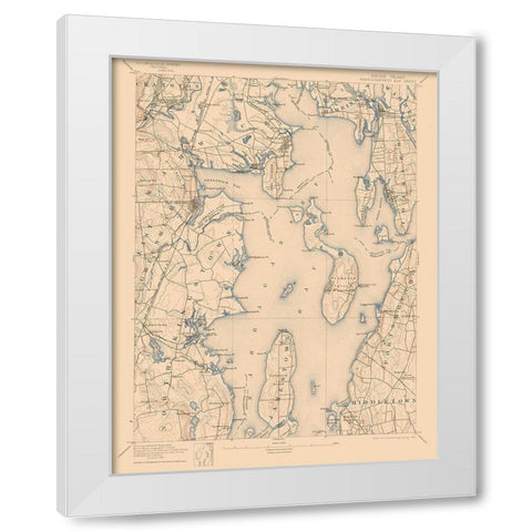 Narragansett Bay Rhode Island Sheet - USGS 1892 White Modern Wood Framed Art Print by USGS