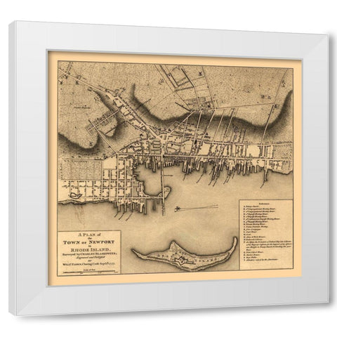 Newport Rhode Island - Blaskowitz 1777  White Modern Wood Framed Art Print by Blaskowitz
