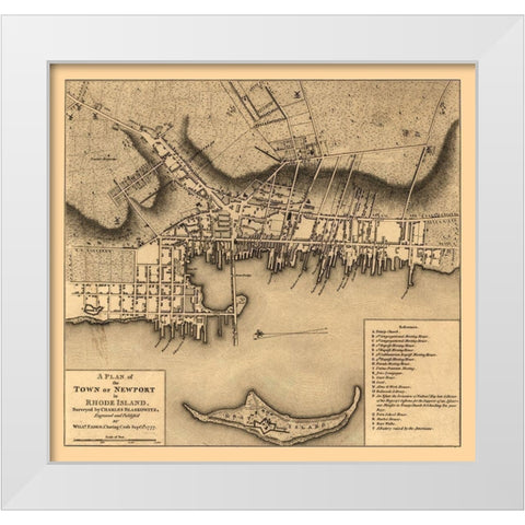 Newport Rhode Island - Blaskowitz 1777  White Modern Wood Framed Art Print by Blaskowitz