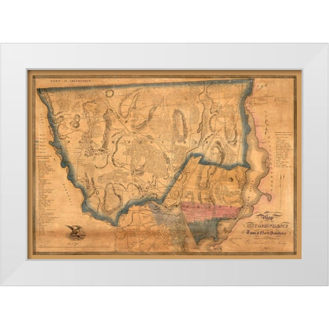 North Providence Rhode Island - Cushing 1835  White Modern Wood Framed Art Print by Cushing