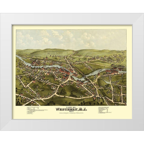 Westerly Rhode Island - Bailey 1877 White Modern Wood Framed Art Print by Bailey