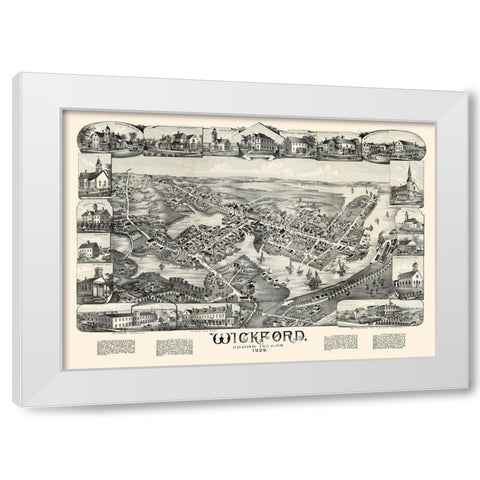 Wickford Rhode Island - Bailey 1888  White Modern Wood Framed Art Print by Bailey