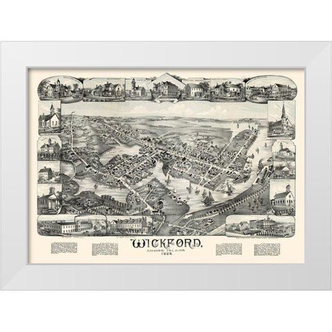 Wickford Rhode Island - Bailey 1888  White Modern Wood Framed Art Print by Bailey