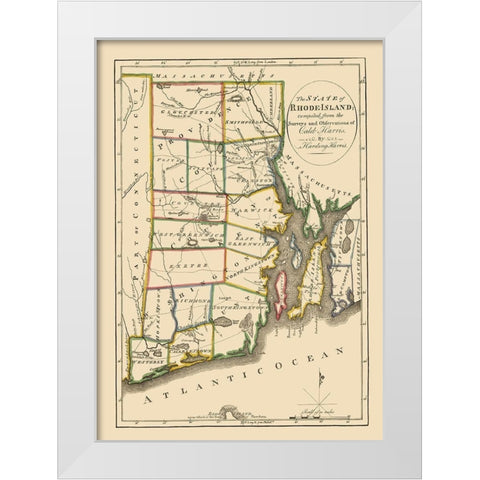 Rhode Island - Carey 1814 White Modern Wood Framed Art Print by Carey