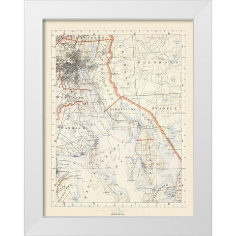 Rhode Island 3 of 10 Sheet - USGS 1891 White Modern Wood Framed Art Print by USGS