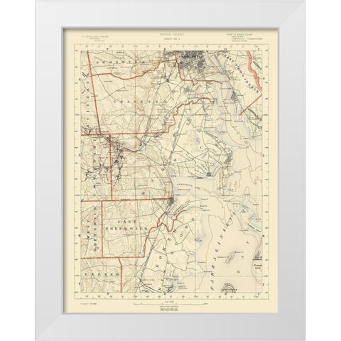 Rhode Island 4 of 10 Sheet - USGS 1891 White Modern Wood Framed Art Print by USGS