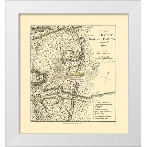 Camden South Carolina - Faden 1787  White Modern Wood Framed Art Print by Faden