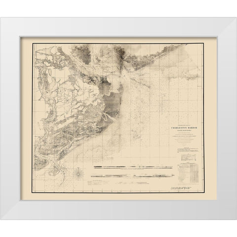 Charleston Harbor - USCS 1858 White Modern Wood Framed Art Print by USCS