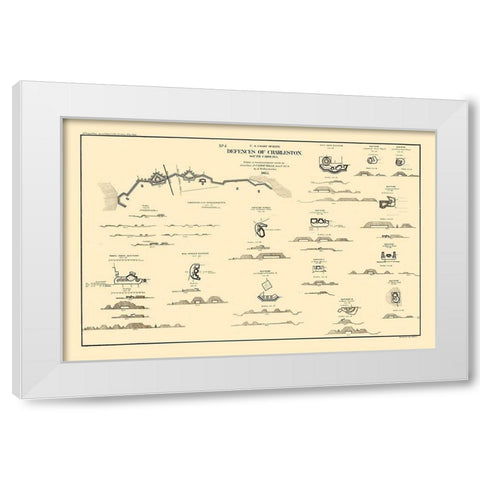 Charleston Coastal Defences - Willenbucher 1865  White Modern Wood Framed Art Print by Willenbucher