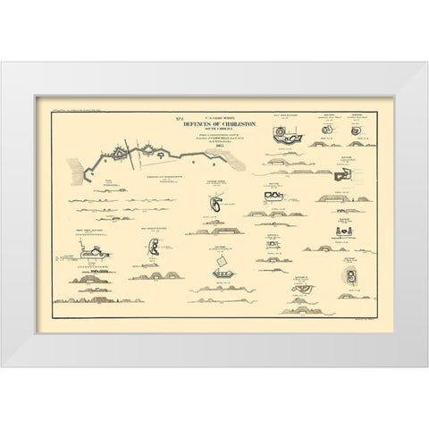 Charleston Coastal Defences - Willenbucher 1865  White Modern Wood Framed Art Print by Willenbucher