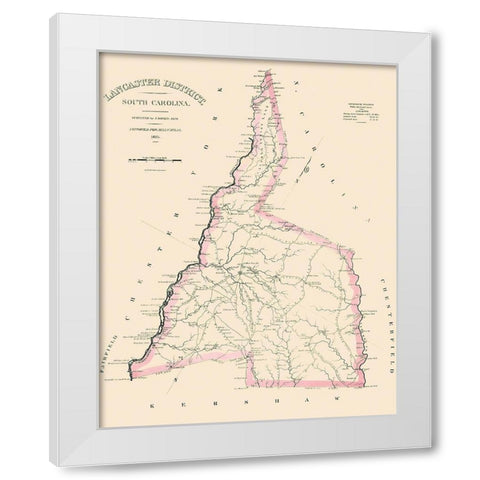 Lancaster South Carolina Landowner - Mills 1825 White Modern Wood Framed Art Print by Mills