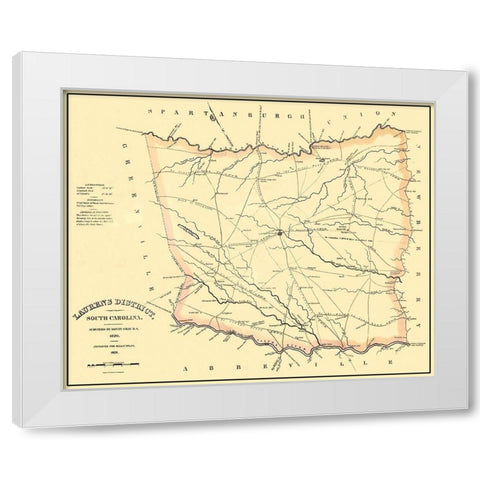 Laurens South Carolina Landowner - Mills 1825 White Modern Wood Framed Art Print by Mills