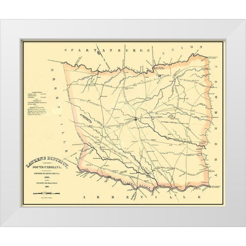 Laurens South Carolina Landowner - Mills 1825 White Modern Wood Framed Art Print by Mills