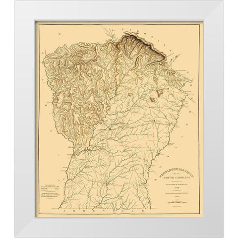 Pendleton South Carolina Landowner - Mills 1825 White Modern Wood Framed Art Print by Mills