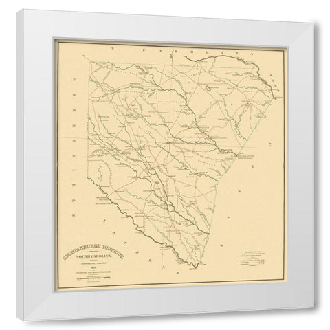 Spartanburgh South Carolina Landowner - Mills 1825 White Modern Wood Framed Art Print by Mills