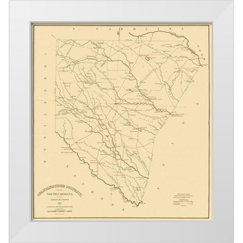 Spartanburgh South Carolina Landowner - Mills 1825 White Modern Wood Framed Art Print by Mills