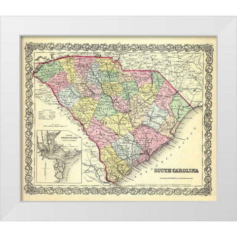 South Carolina - Colton 1855 White Modern Wood Framed Art Print by Colton