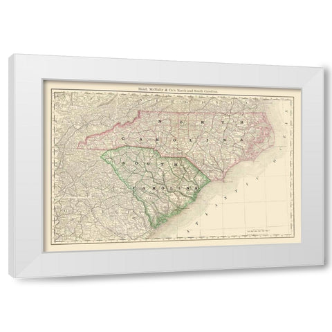 North Carolina, South Carolina - Rand McNally 1879 White Modern Wood Framed Art Print by Rand McNally