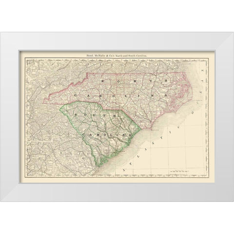 North Carolina, South Carolina - Rand McNally 1879 White Modern Wood Framed Art Print by Rand McNally