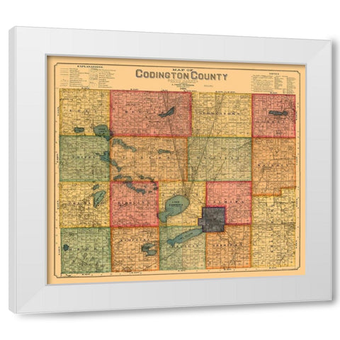 Codington County South Dakota - Peterson 1898  White Modern Wood Framed Art Print by Peterson