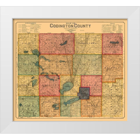 Codington County South Dakota - Peterson 1898  White Modern Wood Framed Art Print by Peterson