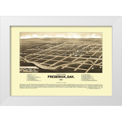Frederick South Dakota - Campau 1883 White Modern Wood Framed Art Print by Campau