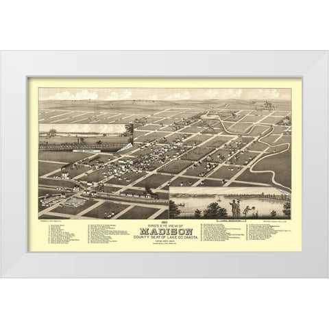 Madison South Dakota - Stoner 1883 White Modern Wood Framed Art Print by Stoner