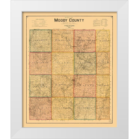 Moody County South Dakota - Peterson 1896  White Modern Wood Framed Art Print by Peterson