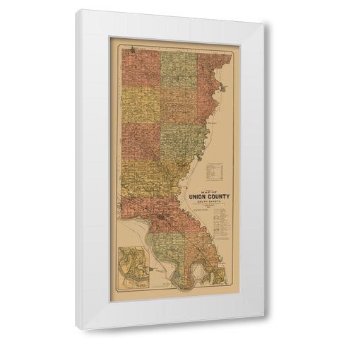 Union County South Dakota - Peterson 1892  White Modern Wood Framed Art Print by Peterson