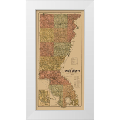 Union County South Dakota - Peterson 1892  White Modern Wood Framed Art Print by Peterson