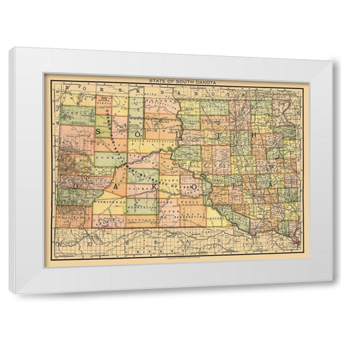 South Dakota - Rand McNally 1892 White Modern Wood Framed Art Print by Rand McNally