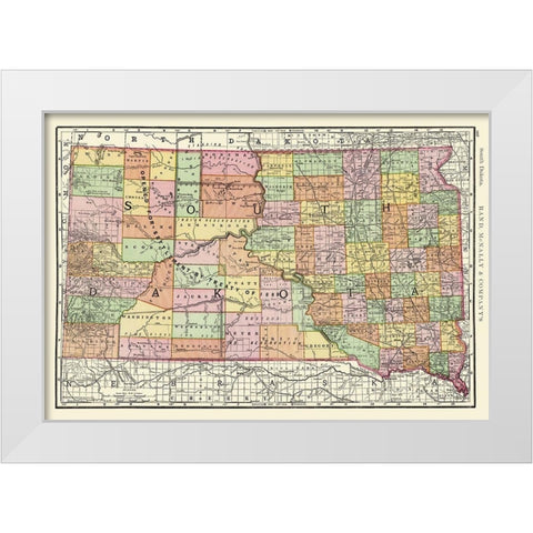 South Dakota - Rand McNally 1897 White Modern Wood Framed Art Print by Rand McNally