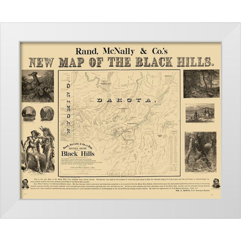 South Dakota Black Hills - Rand McNally 1877  White Modern Wood Framed Art Print by Rand McNally