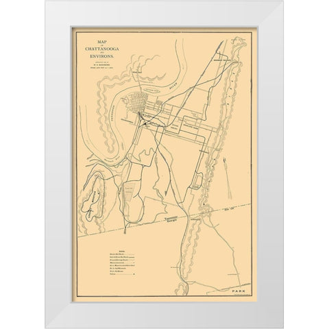Chattanooga Tennessee - Birchmore 1895  White Modern Wood Framed Art Print by Birchmore