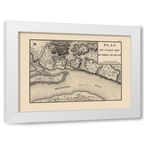 Fort Des Escores, Margot Tennessee - Collot 1796 White Modern Wood Framed Art Print by Collot