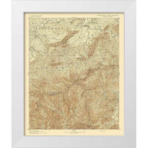 Mt Guyot Tennessee North Carolina Sheet White Modern Wood Framed Art Print by USGS