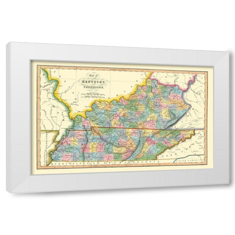 Kentucky, Tennessee Counties - Hinton 1831 White Modern Wood Framed Art Print by Hinton