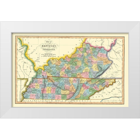 Kentucky, Tennessee Counties - Hinton 1831 White Modern Wood Framed Art Print by Hinton