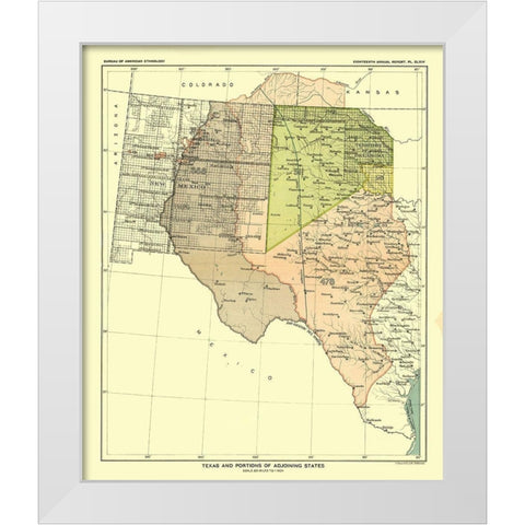 Texas - Adjoining States - Hoen 1896 White Modern Wood Framed Art Print by Hoen