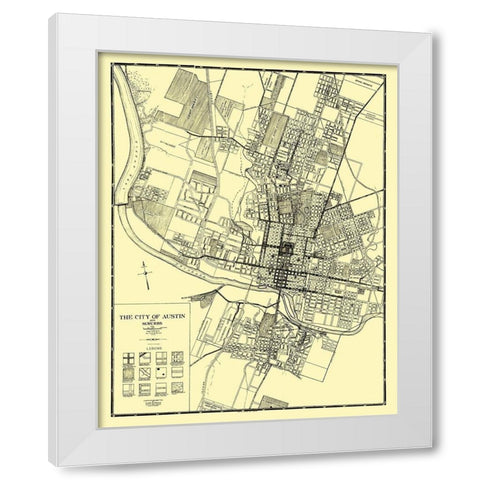 Austin, Suburbs Texas - Penick 1925 White Modern Wood Framed Art Print by Penick