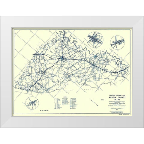 Austin Texas Highway - Highway Dept 1936 White Modern Wood Framed Art Print by Highway Dept