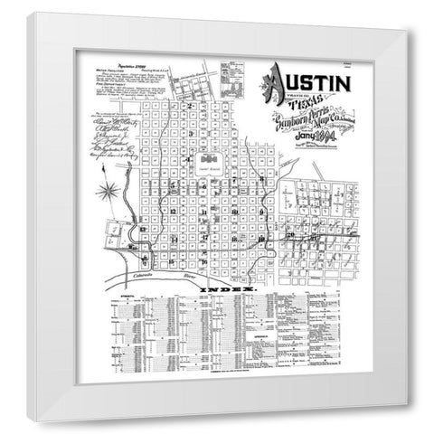 Austin Texas - Sanborn 1894 White Modern Wood Framed Art Print by Sanborn