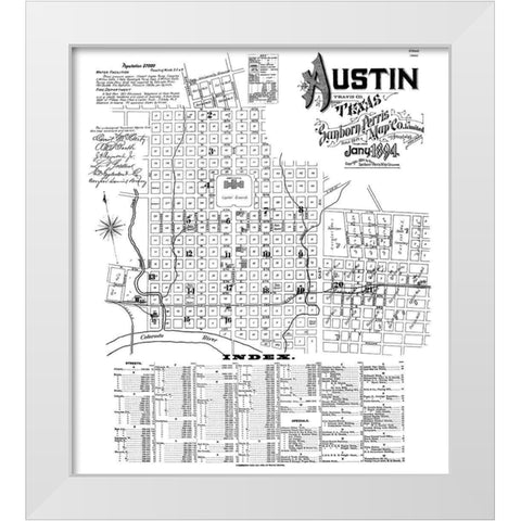 Austin Texas - Sanborn 1894 White Modern Wood Framed Art Print by Sanborn