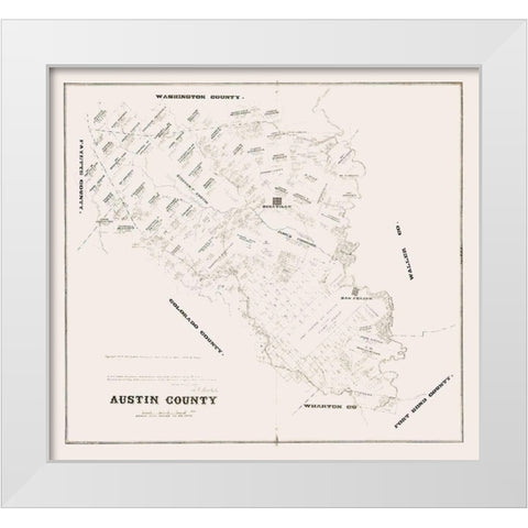 Austin County Texas - Walsh 1879 White Modern Wood Framed Art Print by Walsh