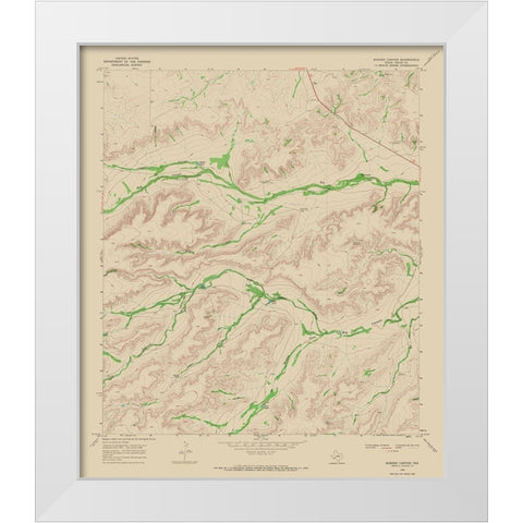 Busher Canyon Texas Quad - USGS 1968 White Modern Wood Framed Art Print by USGS